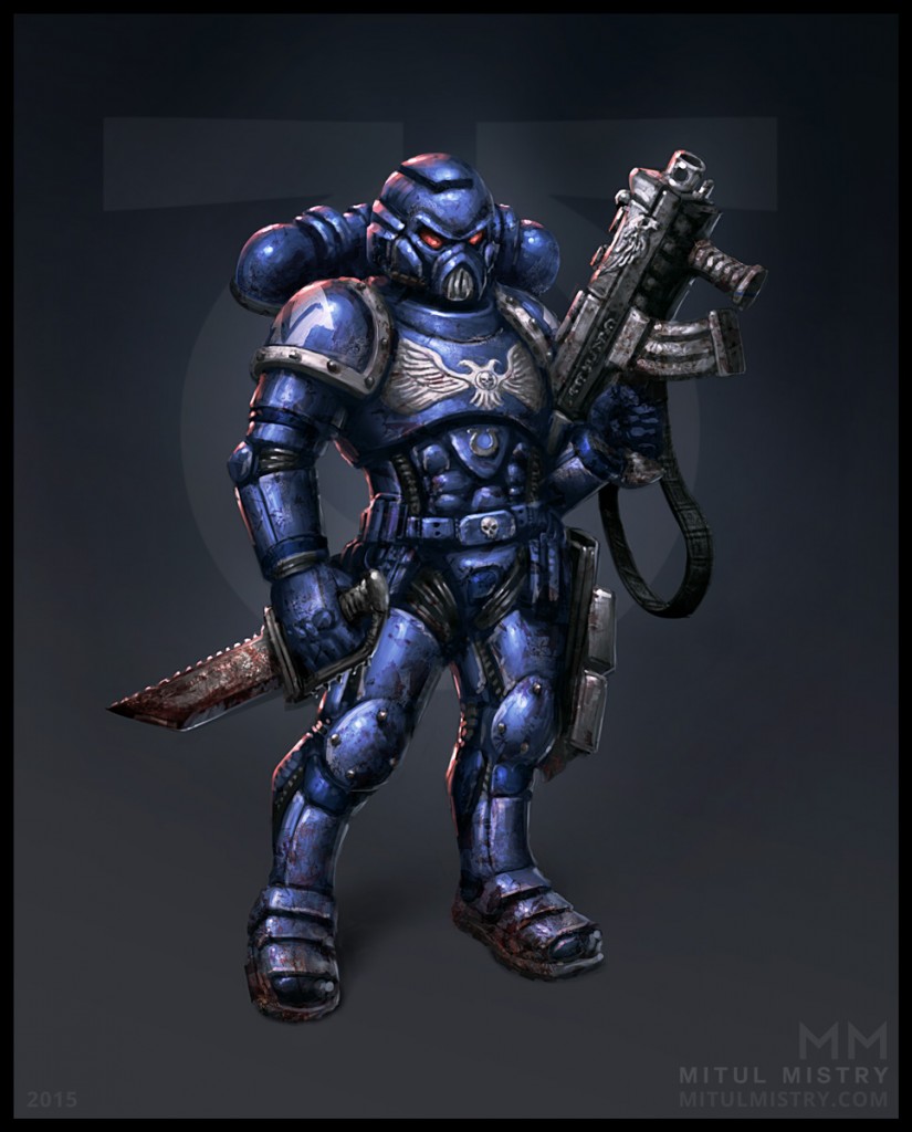 A redesign of a Space Marine character from Games Workshop's Warhammer 40k by artist Mitul Mistry.