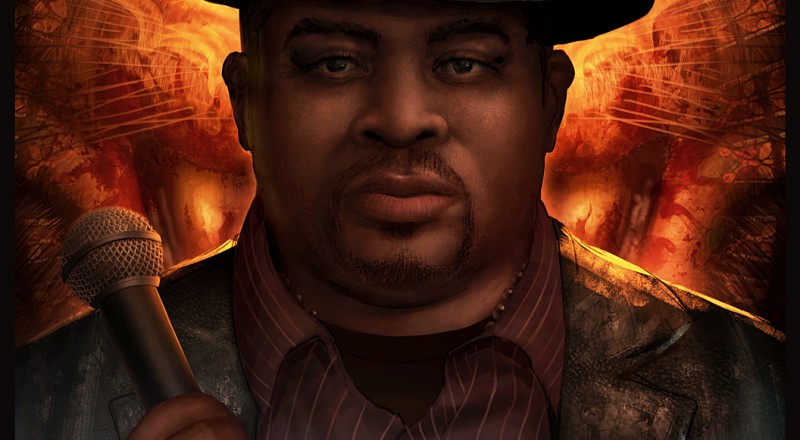 A portrait of comedian Patrice O'neal by artist Mitul Mistry.